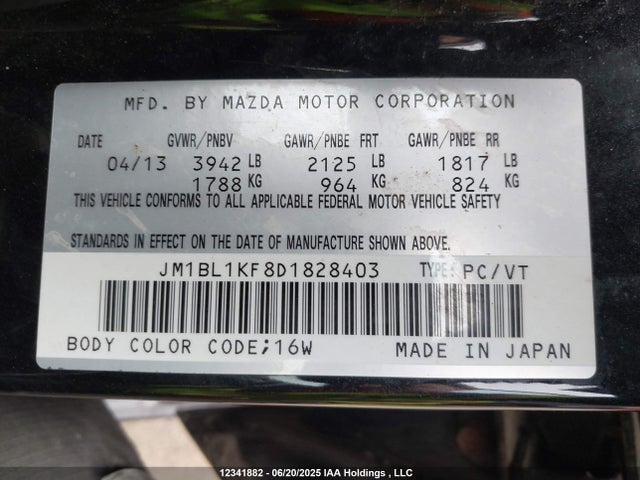 Aukcja sprzedaży 2013 Mazda Mazda3, vin: JM1BL1KF8D1828403, numer aukcji: 12341882