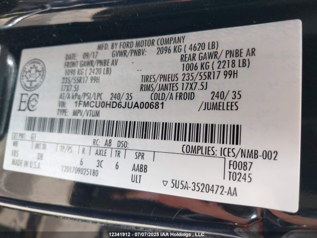 1FMCU0HD6JUA00681 Ford 1.5l gtdi sigma w/premium fuel