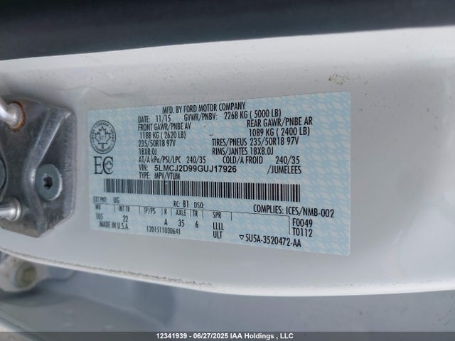 Lincoln MKC 2016 5LMCJ2D99GUJ17926 Image 9