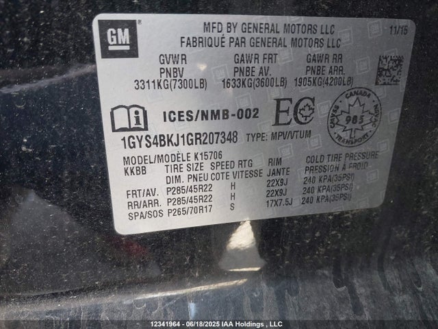 1GYS4BKJ1GR207348 Cadillac l86 - sidi, vvt, afm, e85 max, alum