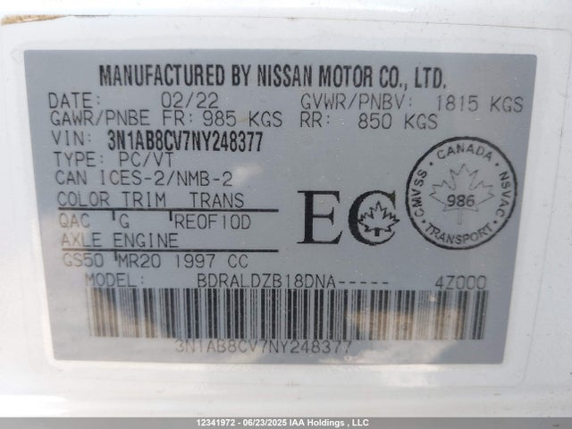 3N1AB8CV7NY248377 Nissan 2022