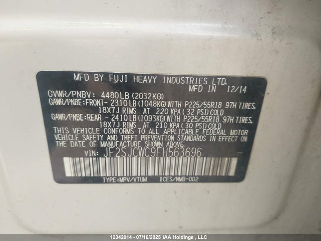 JF2SJCWC9FH563696 Subaru 2.5na c0