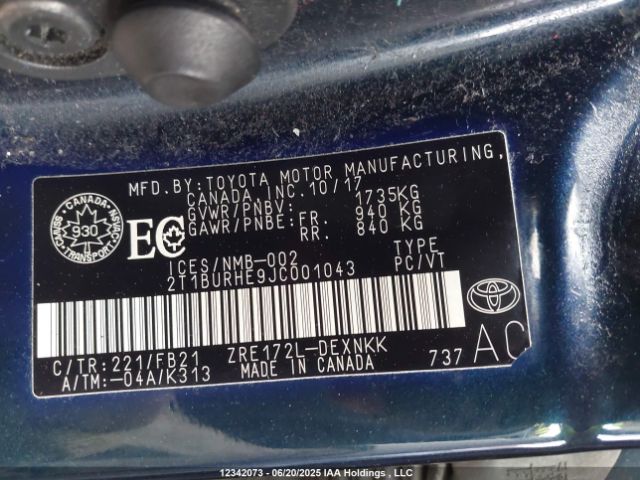 2T1BURHE9JC001043 Toyota 2zr-fe