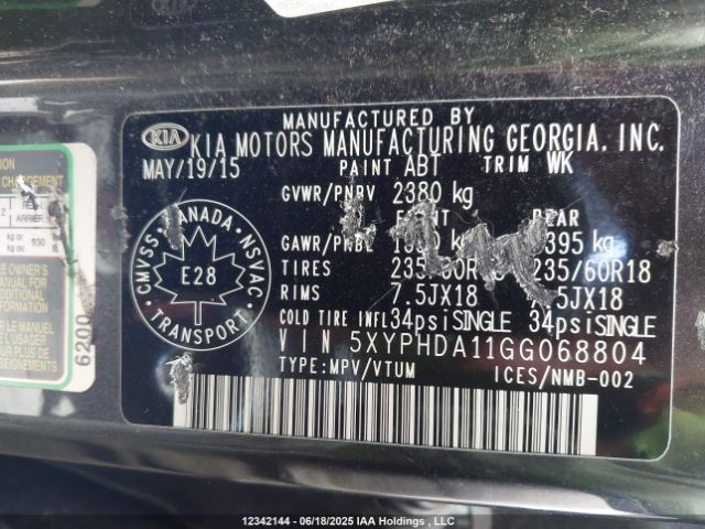 5XYPHDA11GG068804 KIA dohc t-gdi theta ii