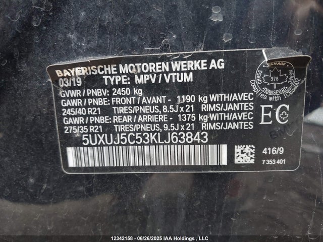5UXUJ5C53KLJ63843 BMW X4