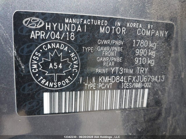 KMHD84LFXJU679413 Hyundai mpi nu