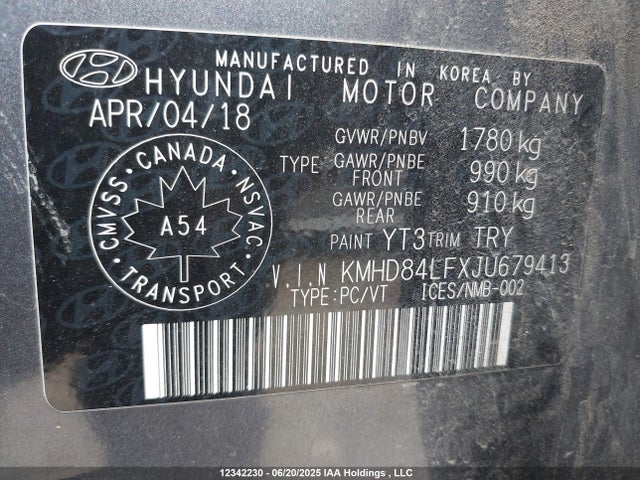 KMHD84LFXJU679413 Hyundai mpi nu