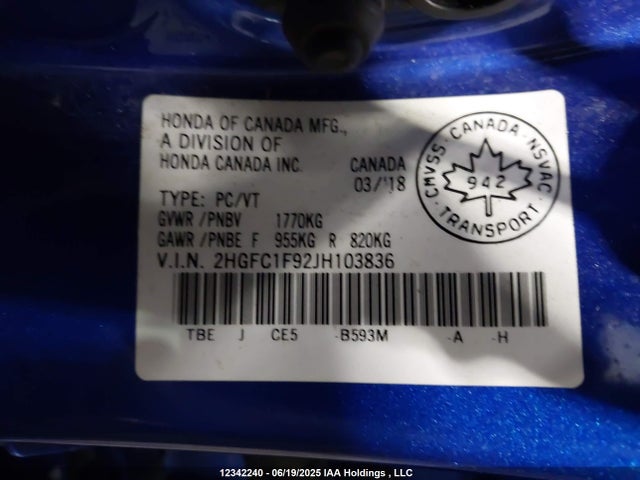 Honda l15b7 2018 2HGFC1F92JH103836 Image 18