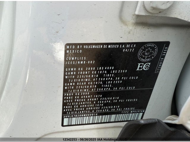 3VVLX7B28NM069914 Volkswagen tsi
