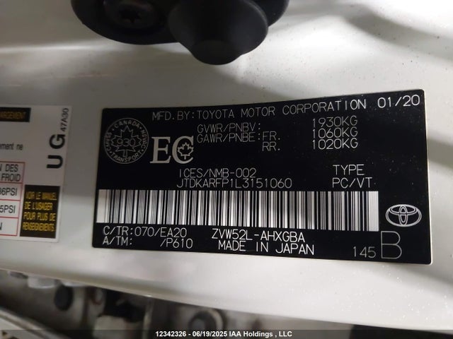 JTDKARFP1L3151060 Toyota 2zr-fxe+1nm+1sm