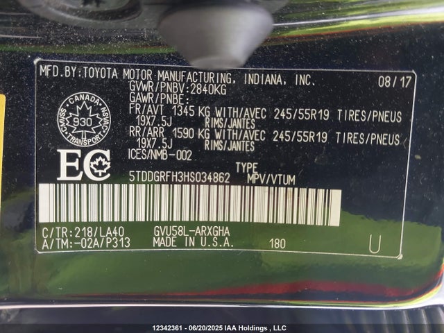 Toyota 2gr-fxs, 4jm+2fm 2017 5TDDGRFH3HS034862 Image 18