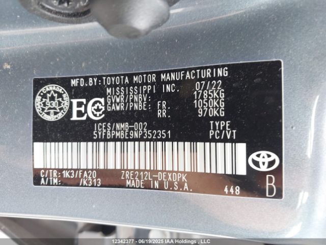 5YFBPMBE9NP352351 Toyota 2zr-fae