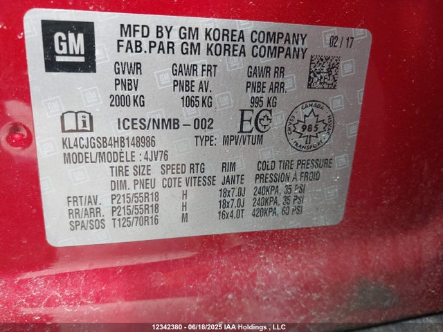 KL4CJGSB4HB148986 Buick luv mfi, vvt: variable valve timing, alum, e85 max