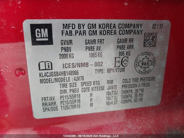KL4CJGSB4HB148986 Buick luv mfi, vvt: variable valve timing, alum, e85 max