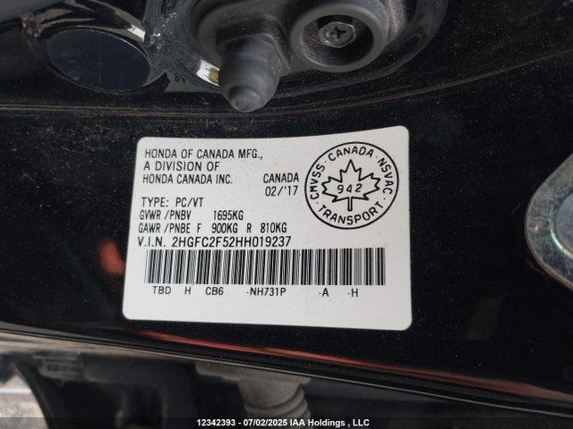 Honda k20c2 2017 2HGFC2F52HH019237 Image 9
