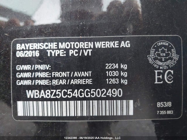 WBA8Z5C54GG502490 BMW 2016