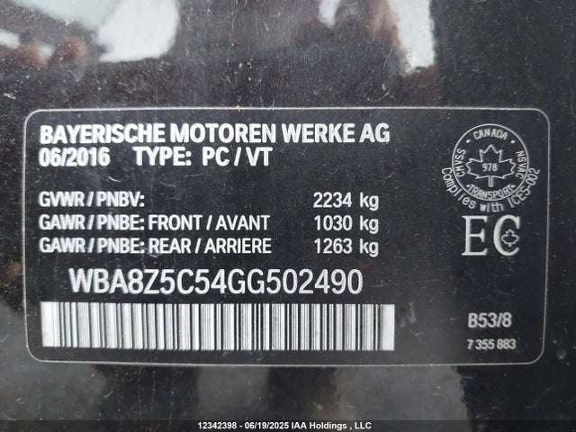WBA8Z5C54GG502490 BMW 2016
