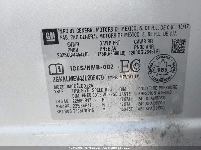 3GKALMEV4JL205479 GMC lyx - direct injection, vvt, fgt, turbo, alum, gen 1