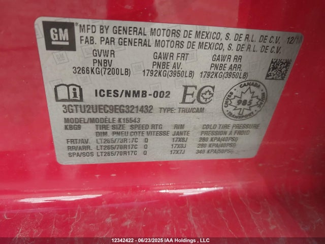 3GTU2UEC9EG321432 GMC l83 - vvt, afm (active fuel management), aluminum