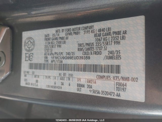 Ford 2014 2014 1FMCU9G99EUD39359 Image 9