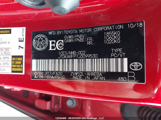 Toyota 2zr-fxe+1nm 2018 JTDKARFP7J3099530 Image 9
