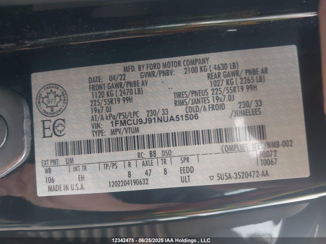 1FMCU9J91NUA51506 Ford gtdi 240ps