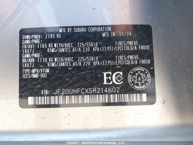 JF2GUHFCXSH214602 Subaru na