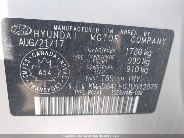 KMHD84LF0JU542075 Hyundai mpi nu