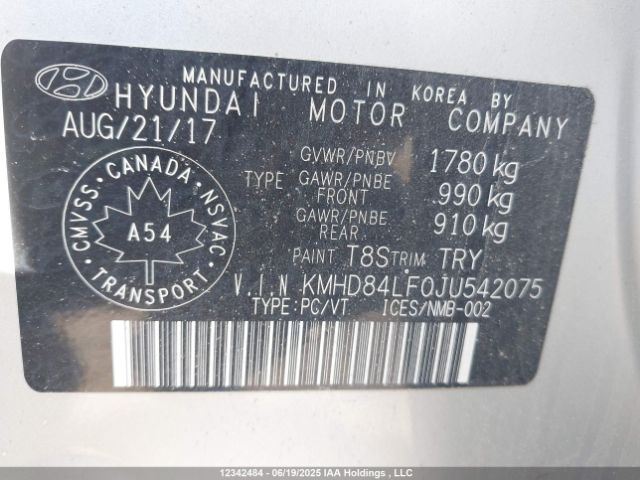 KMHD84LF0JU542075 Hyundai mpi nu