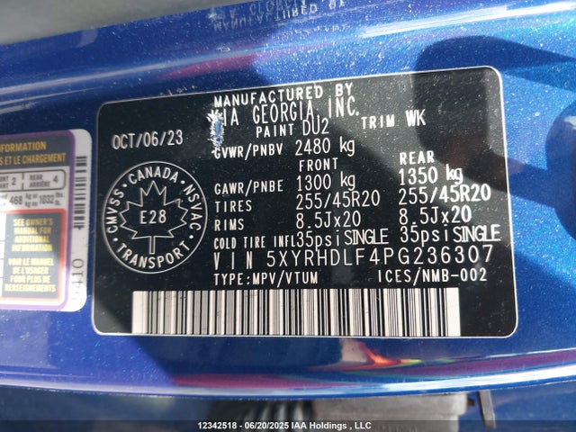 Aukcja sprzedaży 2023 Kia Sorento Ex, vin: 5XYRHDLF4PG236307, numer aukcji: 12342518