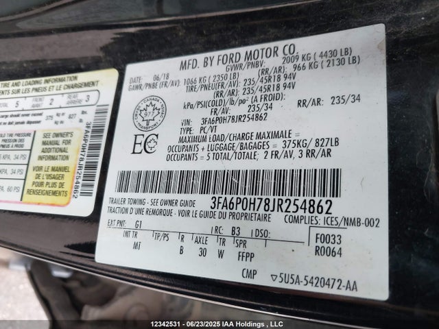 3FA6P0H78JR254862 Ford Fusion