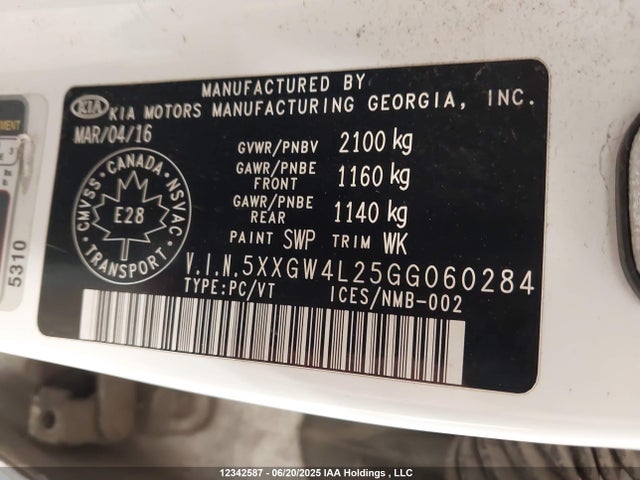 5XXGW4L25GG060284 KIA t-gdi theta ii