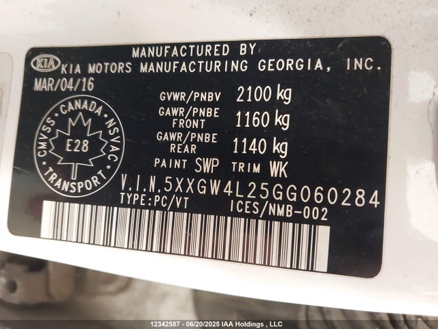 5XXGW4L25GG060284 KIA t-gdi theta ii
