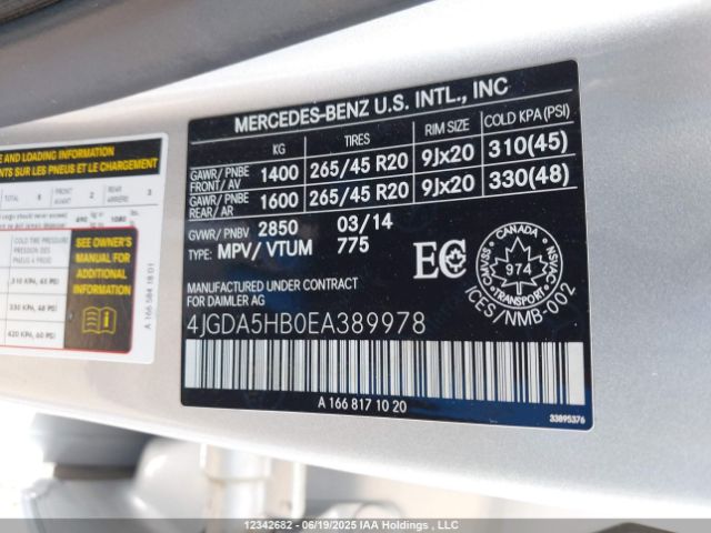 4JGDA5HB0EA389978 Mercedes-Benz 2014