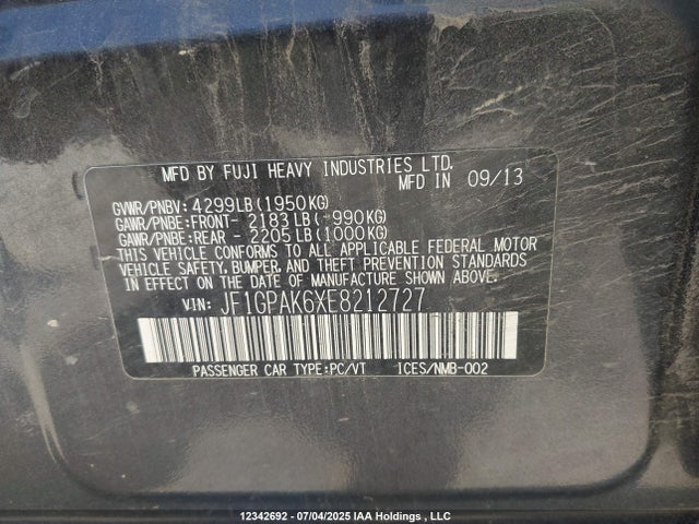 JF1GPAK6XE8212727 Subaru 2014
