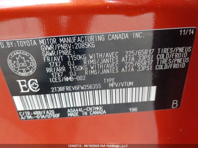2T3RFREV6FW256355 Toyota 2ar-fe