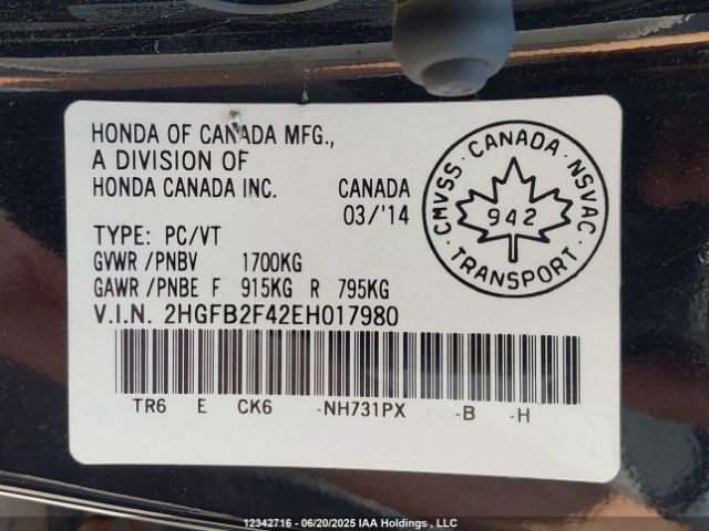 2HGFB2F42EH017980 Honda r18z1
