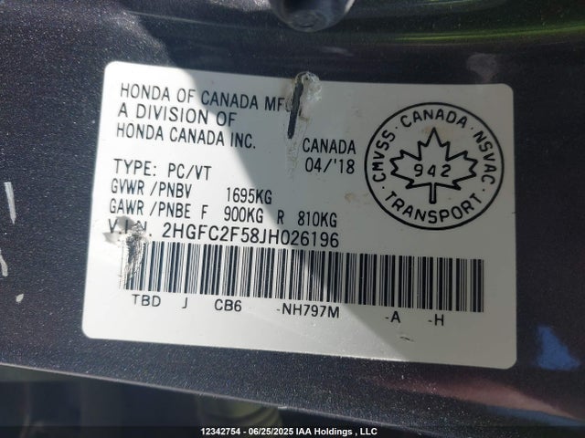 2HGFC2F58JH026196 Honda k20c2