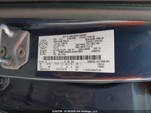 1FMCU9GD7JUA37843 Ford 1.5l gtdi sigma w/premium fuel