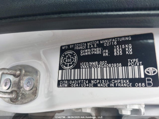 VNKKTUD38GA063936 Toyota 1nz-fe