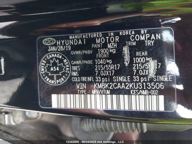 Hyundai mpi nu 2019 KM8K2CAA2KU313506 Image 9