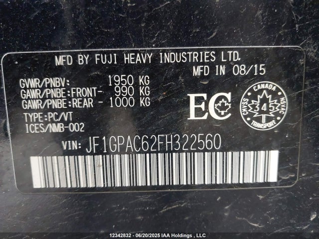 Subaru 2.0l na 2015 JF1GPAC62FH322560 Image 9
