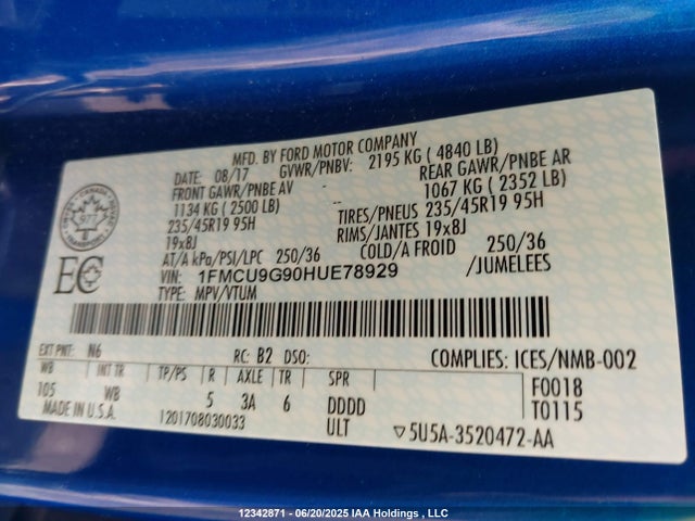 1FMCU9G90HUE78929 Ford 2017
