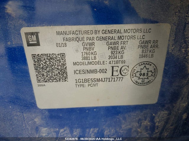 1G1BE5SM4J7171777 Chevrolet le2 -di: direct injection, vvt: variable valve timing, gen, alum
