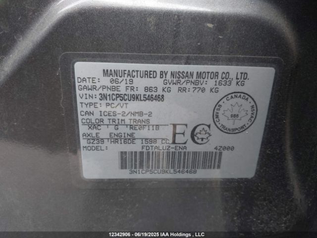 3N1CP5CU9KL546468 Nissan 2019
