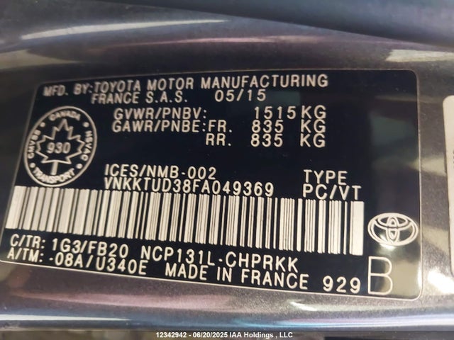 Toyota 1nz-fe 2015 VNKKTUD38FA049369 Image 19