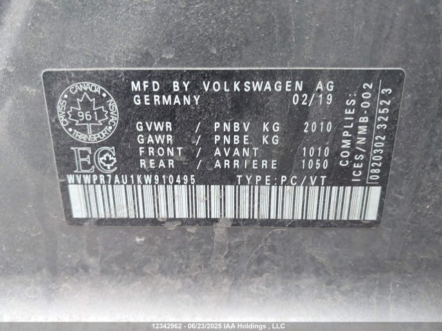 WVWPR7AU1KW910495 Volkswagen E-Golf
