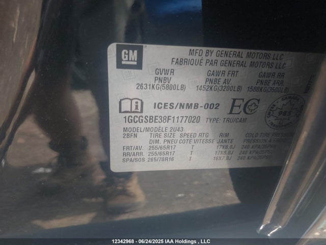 1GCGSBE38F1177020 Chevrolet lfx - sidi, vvt, e85 max, alum