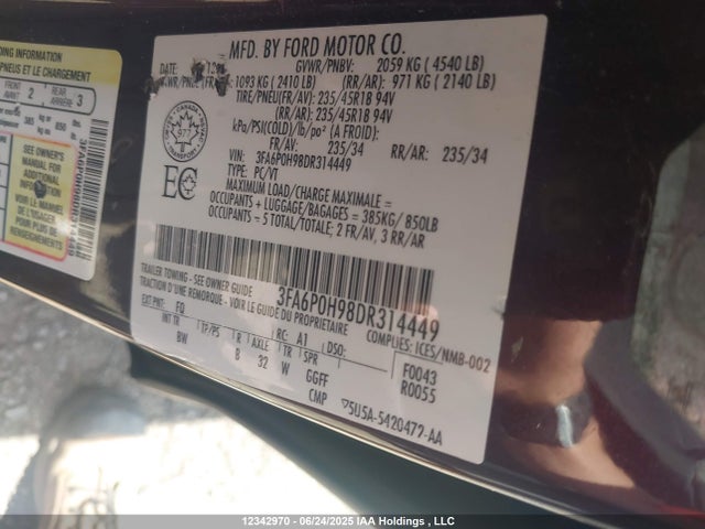 Aukcja sprzedaży 2013 Ford Fusion, vin: 3FA6P0H98DR314449, numer aukcji: 12342970