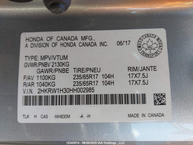 2HKRW1H30HH002985 Honda l15be
